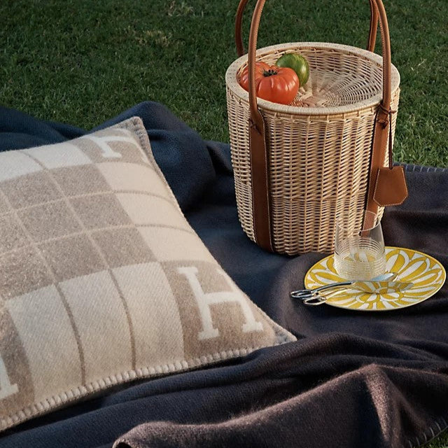 H Throw Pillow Beige