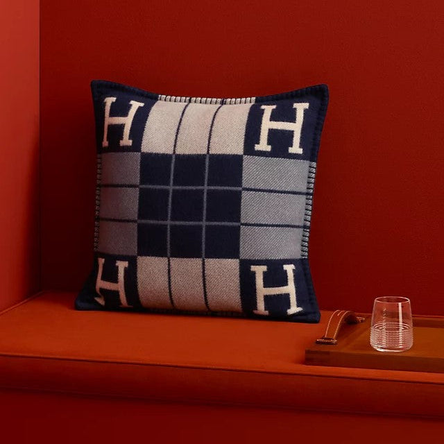 H Throw Pillow Navy