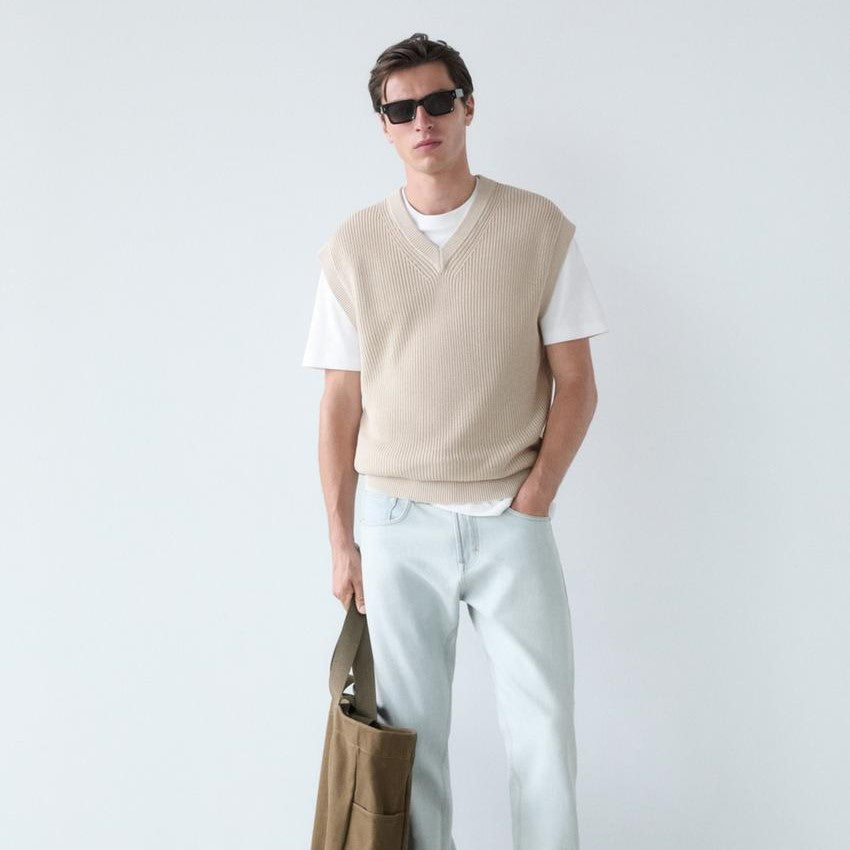 Ribbed Knit Vest Beige