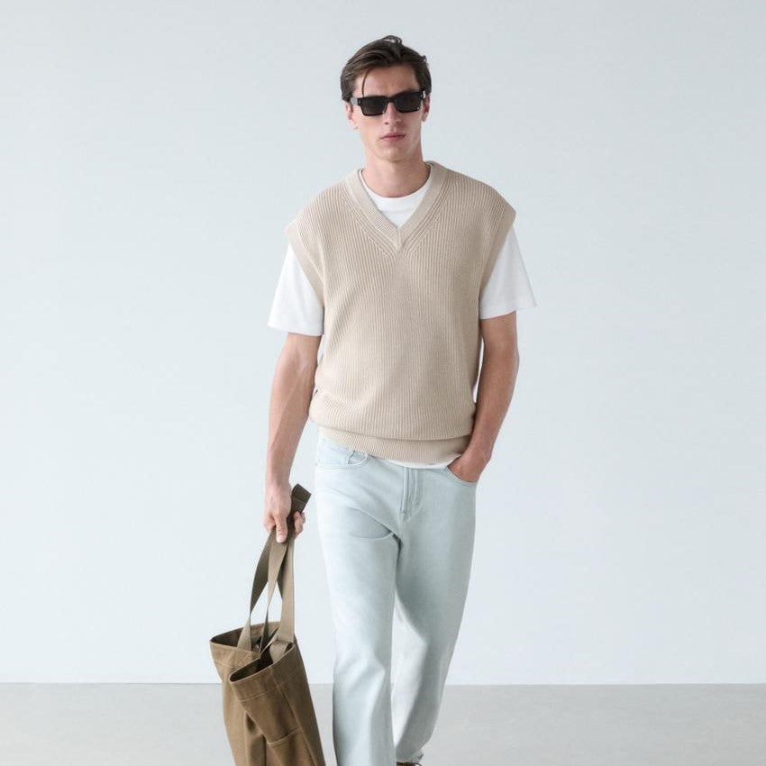 Ribbed Knit Vest Beige