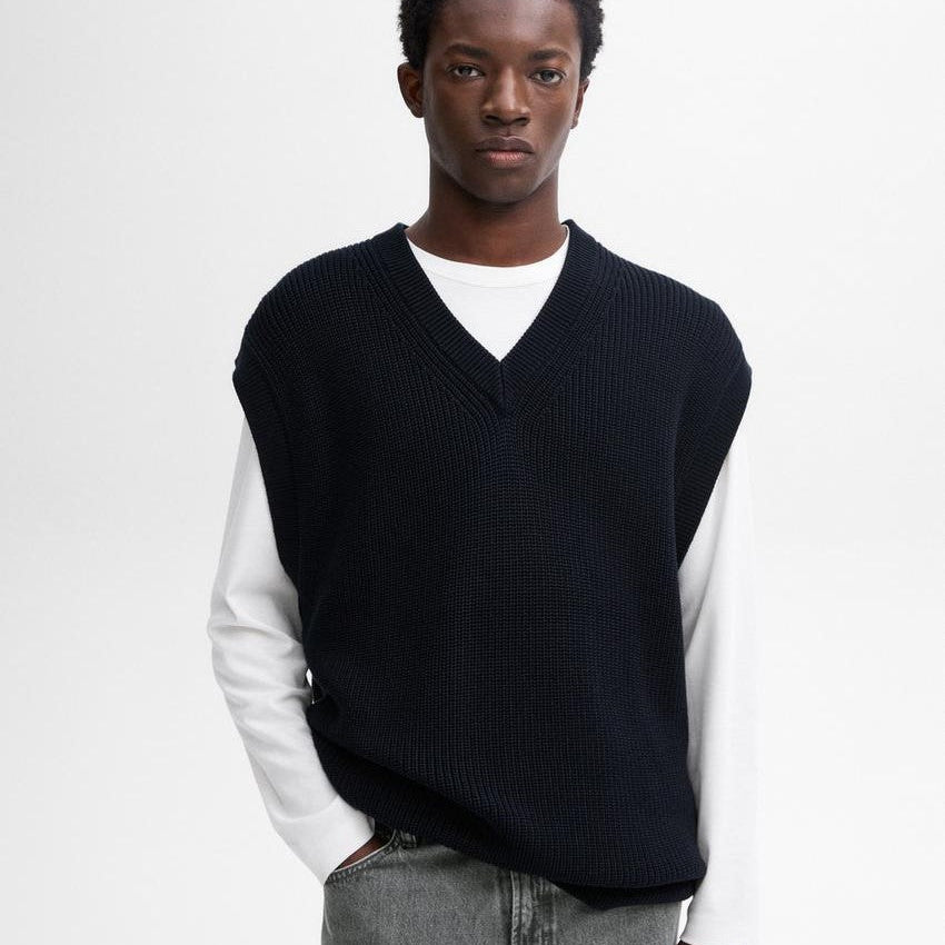 Ribbed Knit Vest Navy