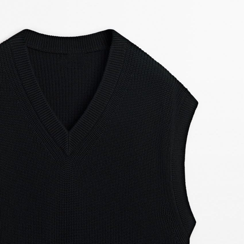 Ribbed Knit Vest Black